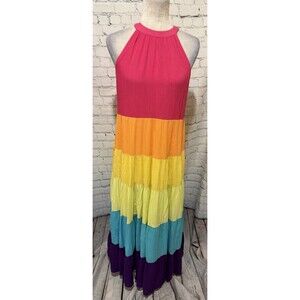 New York & Co. Rainbow Color Block Tiered Sleeveless Maxi Dress Size XS